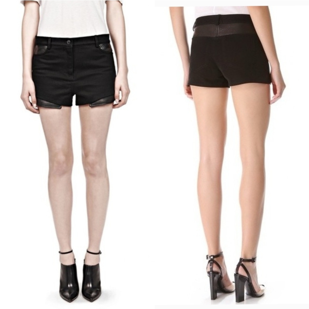 T By Alexander Wang Denim Leather Accent Mini Shorts Size 26